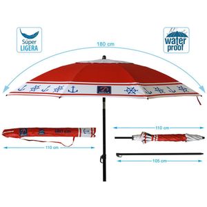 Atosa Strandparasol - Rood - Aluminium - UPF 50+ - Ø 180 cm