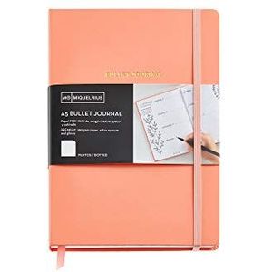 Miquelrius - Notitieboek Bullet Journal, hardcover van kunstleer en elastiek, A5-formaat 148 x 210 mm, 96 vellen 100 g/m², binnenkant met stippen perzik