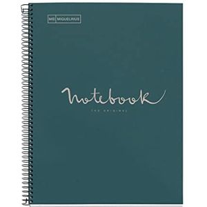 Miquelrius - Gerecycled notitieboek, A4, 80 vellen, 80 g/m², geruit 5 x 5 mm, gerecycled papier (na verbruik hersteld), 1 gekleurde strip, 4 gaten, gerecyclede omslag, marineblauw