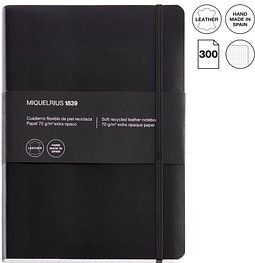 MIQUELRIUS Notizbuch Leather kariert, schwarz Softcover 300 Seiten