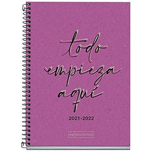 Miquelrius - Schoolkalender 2021-2022, actief formaat 11,7 x 17,4 cm, dagpagina, gerecycled roze, Spaanse taal