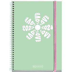 Miquelrius - Schoolagenda 23-24, september 2023 tot juni 2024, afmetingen 15 x 21,3 cm, dagweergave, bloemen, Spaans-Engels