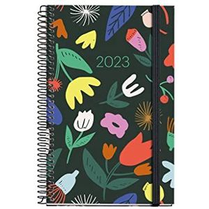 Miquelrius - Jaarkalender 2023 - Dagpagina - Actieve grootte 117 x 182 mm - Stijve afdekking - Spiraalbinding - Spaans, Engels en Portugees - Bloemen