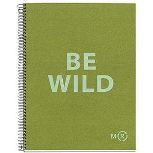 Miquelrius - Be Eco A4 notitieboek, 80 vellen, 90 g, geruit 5 x 5 mm, 1 gekleurde streep, stevige omslag, olijfgroene berichten
