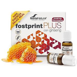 Soria Natural Fostprint Plus met ginseng, vitamines voor vermoeidheid en geheugen, gelei, B-vitaminen, biotine, vitamine E, vitamine D, L-carnitine en pure propolis, 20 flessen van 15 ml