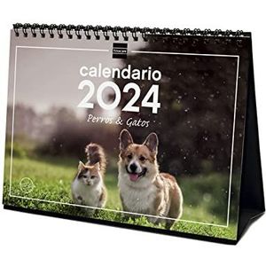 Finocam Kalender 2024 voor de tafel, om januari 2024 te schrijven - december 2024 (12 maanden), honden en katten, Spaans