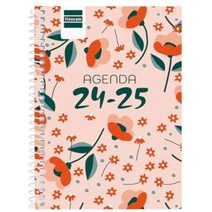 Finocam - Kalender Cool 2024 2025, weekoverzicht, liggend formaat, september 2024 - juni 2025 (onderwijscurs) + juli en augustus samengevat. Bloemen Spaans