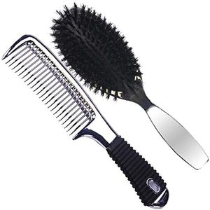 EUROSTIL Metalized Set met Borstel en Kam 1UN Unisex Volwassenen, Zwart, One Size, Zwart, Único