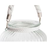Kaarshouder/windlicht wit glas 18 cm met touw - Theelichthouders/waxinelichthouders - Stompkaars houder