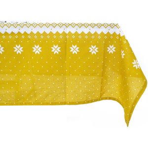 Katoenen tafelkleed/tafellaken met servetten goud/wit met rendieren 150 x 250 cm