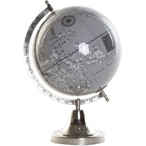 Decoratie Wereldbol/Globe Grijs/Zilver Op Aluminium Voet/Standaard 32 X 23 cm