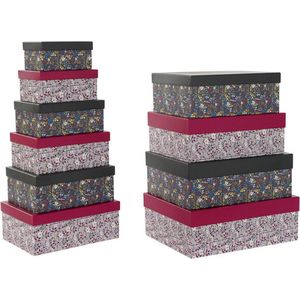 Set van opstapelbare opbergboxen DKD Home Decor Vierkant Blommor Karton