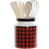 Keukengerei set van 4x Stuks In Tartan Look Keukenhulp Houder - Keuken Spatel - Pollepel en Garde