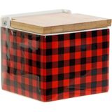 Zoutvaatje met deksel DKD Home Decor Zwart Rood Bamboe Dolomite (750 ml)