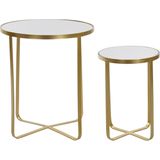 Items Set van 2x bijzettafels rond metaal/spiegel goud 41/52 cm - Home Deco meubels en tafels