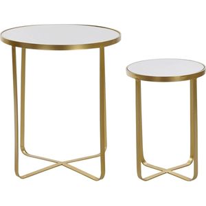 Items Set van 2x bijzettafels rond metaal/spiegel goud 41/52 cm - Home Deco meubels en tafels