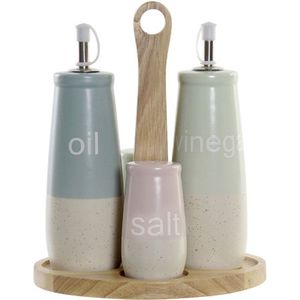 Items Azijn/Olie flessen tafelset - met peper/zout vaatjes - keramiek/bamboe - kleurenmix - modern/design