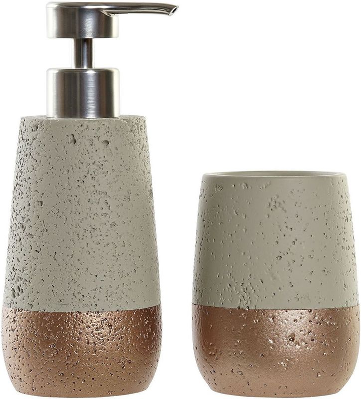 Badkamerset zeeppompje en beker/tandenborstelhouder polystone 19 cm - badkamer accessoires