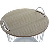 Set van 2x stuks bijzettafels rond met handvaten ijzer/MDF wit 43 x 46 cm - Home Deco meubels en tafels