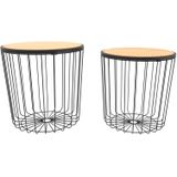 Set van 2x stuks bijzettafels rond metaal/hout zwart 42 x 42 cm - Home Deco meubels en tafels