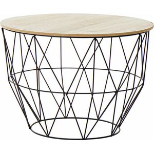 Bijzettafel rond metaal/hout zwart 58 x 41 cm - Home Deco meubels en tafels