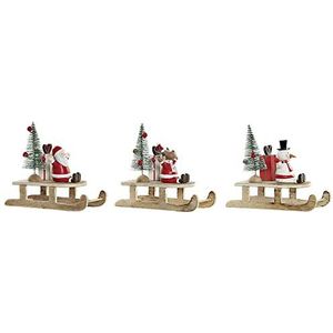 DKD Home Decor 3 stuks kerstdecoratie van hout, kerstman, 14 x 6 x 13 cm