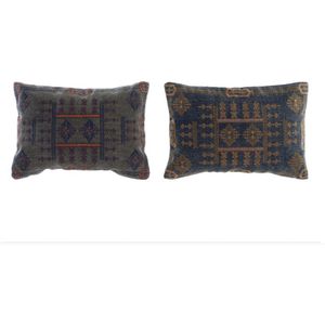 DKD Home Decor - Kussen - Blauw Oranje - Polyester Katoen - Set van 2