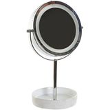Luxe badkamerspiegel / make-up spiegel met LED verlichting rond zilver metaal D15 x H33 cm - Make-up spiegeltjes