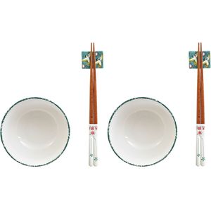 Sushi Serveerset - Wit/Groen - Porselein - 6-delig voor 2 Personen