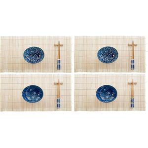 16-delige sushi serveer set keramiek voor 4 personen wit/blauw - Sushi servies