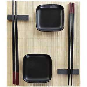 Sushi-set DKD Home Decor 27,8 x 17,8 x 3 cm Natuurlijk Zwart Keramiek Orientaals (27,8 x 17,8 x 3 cm)