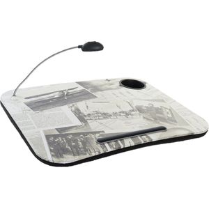 Schootkussen/laptray met LED verlichting 48 x 38 cm vintage kranten print - Schootkussens/schoottafels/laptrays