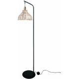 DKD Home Decor - Vloerlamp - Zwart Metaal - Bruin Rotan