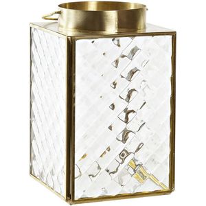 Items Theelichthouder / windlicht - goudkleurig - metaal met glas 17 cm - Waxinelichtjeshouder