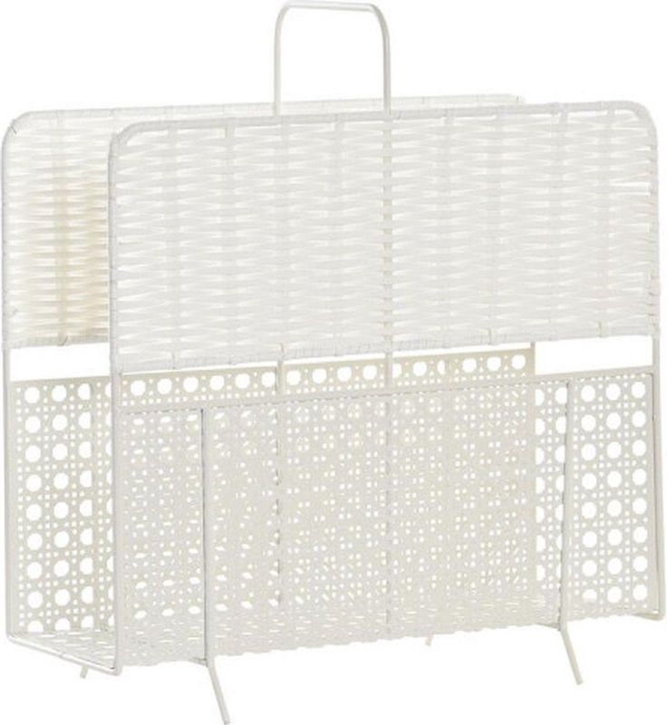 DKD Home Decor - Tijdschriftenrek - Wit - Metaal - Vlechtwerk