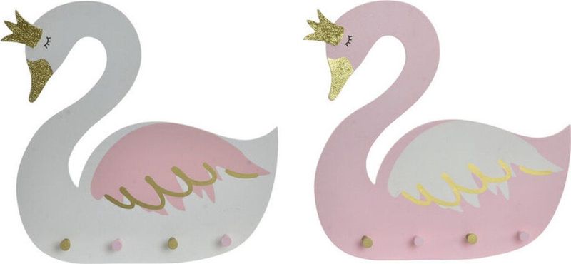 DKD Home Decor - Wandkapstok - Wit - Hout - Set van 2