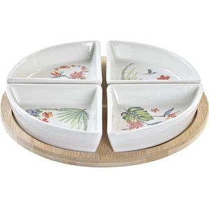DKD Home Decor - Set Voor Voorgerechtjes - Natuurlijk Wit - Multicolour - Bamboe - Keramiek