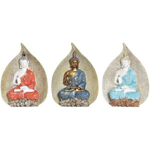 Decoratieve figuren DKD Home Decor Rood Blauw Gouden Oranje Boeddha Hars (15,5 x 5 x 20,7 cm) (3 Stuks)