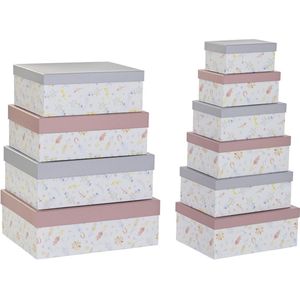 Set van opstapelbare opbergboxen DKD Home Decor Roze Lila Multicolour Karton (43,5 x 33,5 x 15,5 cm)
