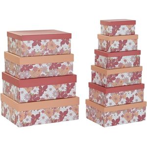 Set van opstapelbare opbergboxen DKD Home Decor Blommor Karton