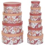 Set van opstapelbare opbergboxen DKD Home Decor Blommor Strepen Fuchsia Wit Perzik Karton (37,5 x 37,5 x 18 cm)