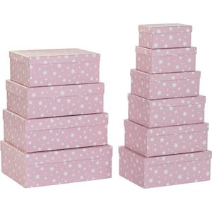 Set van opstapelbare opbergboxen DKD Home Decor Wit Kinderen Licht Roze Karton (43,5 x 33,5 x 15,5 cm)