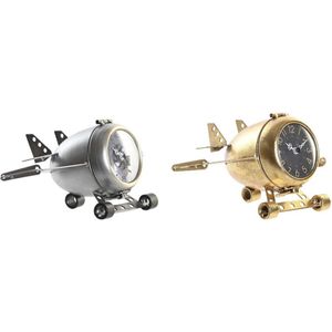 DKD Home Decor - Vliegtuig - Tafelklok - Gouden - Kristal - Set van 2