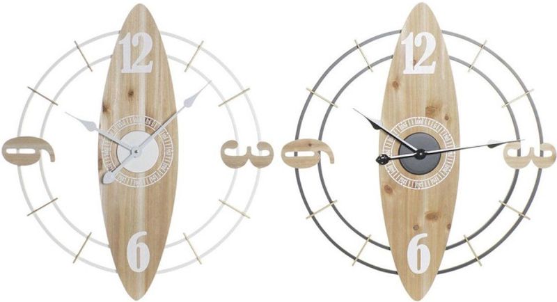DKD Home Decor - Muurklok - Natuurlijk Wit - IJzer Hout MDF - Set van 2