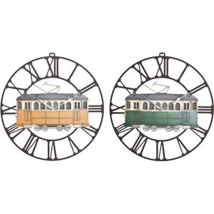 Wanduhr dkd homedecor 49,5 x 3,5 x 48 cm gelb grün Metall vintage Zug (2 Stück)
