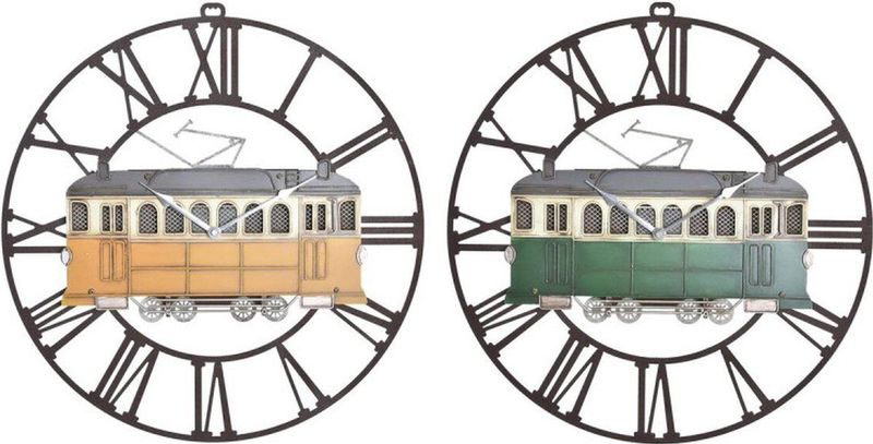 Wanduhr dkd homedecor 49,5 x 3,5 x 48 cm gelb grün Metall vintage Zug (2 Stück)