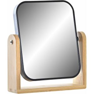 Make-up spiegel op standaard bamboe/zwart H21 en D18 cm - Make-up spiegeltjes