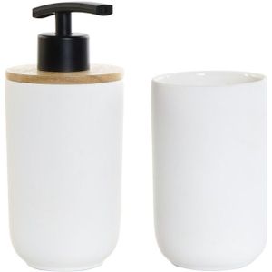 Badkamer Accessoire Set Wit Bamboe Keramiek