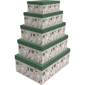 Set van opstapelbare opbergboxen DKD Home Decor Groen Grijs Karton 50 x 35 x 25 cm (5 Stuks)
