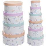 Set van opstapelbare opbergboxen DKD Home Decor Navy Cirkelvormig Karton (37,5 x 37,5 x 18 cm)
